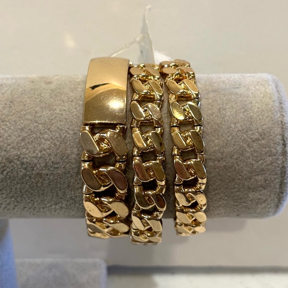 NWT ALDO Set of 3 Bracelets gold tone stretch - ID style, clear rhinestones - Picture 8 of 14